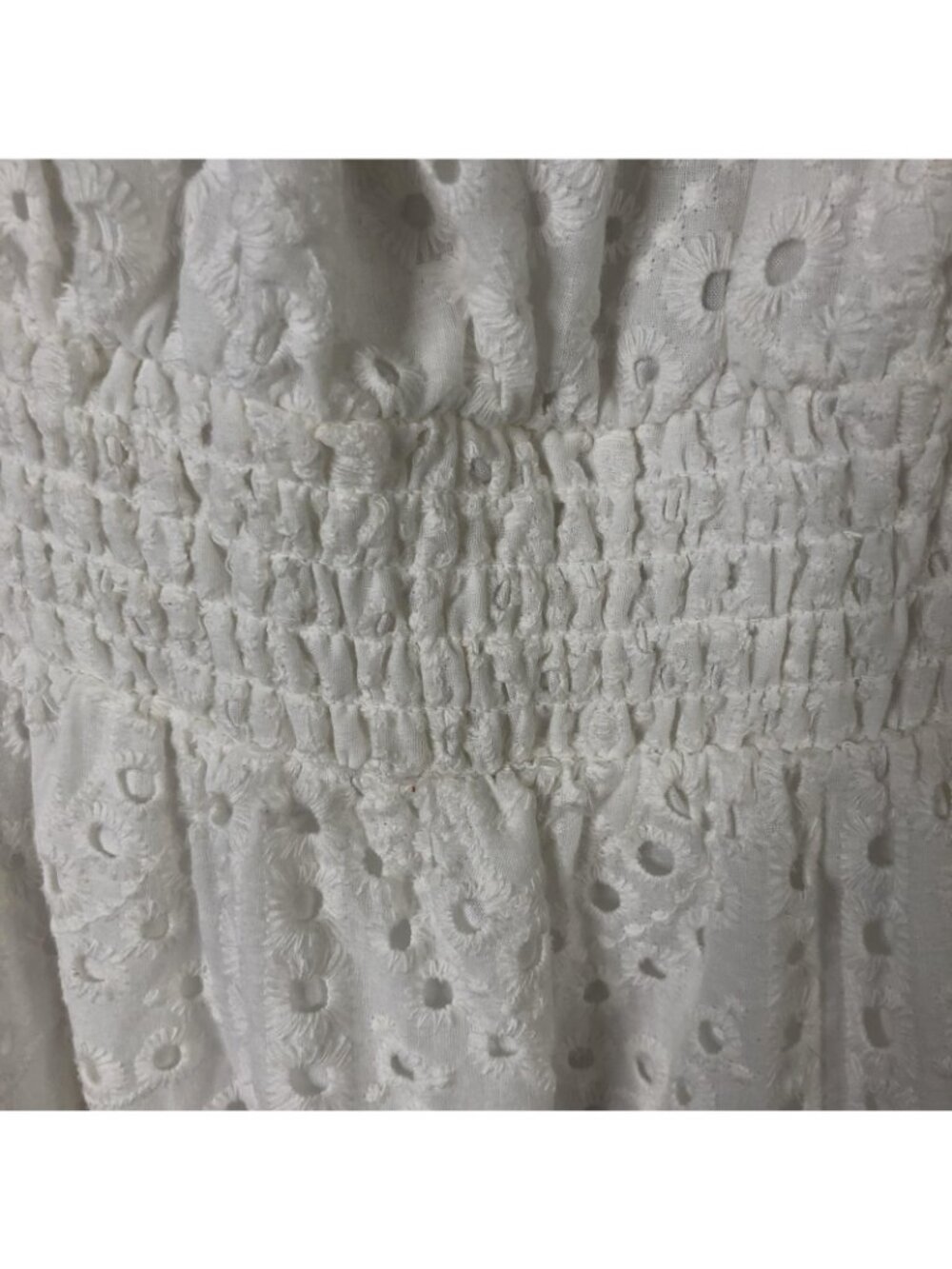Betsey Johnson Dress Womens S White Eyelet Lace Smocked Midi Puff Sleeve Boho - Picture 15 of 16